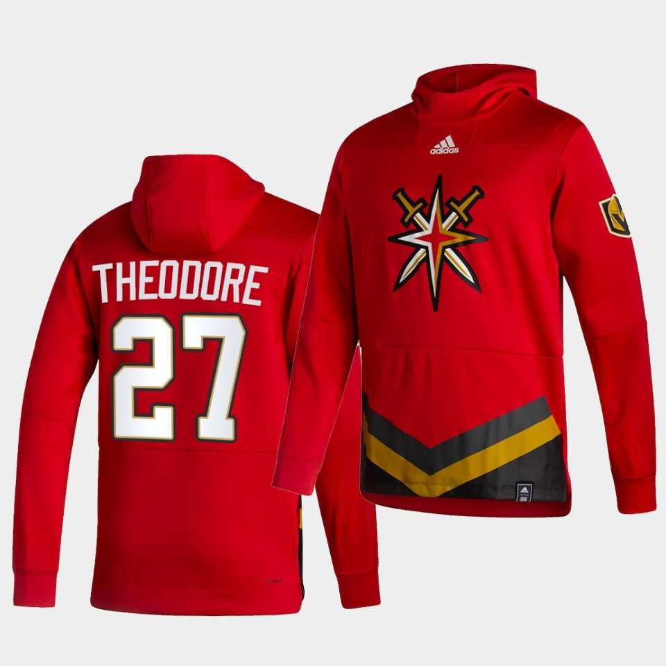 Men Vegas Golden Knights 27 Theodore Red NHL 2021 Adidas Pullover Hoodie Jersey